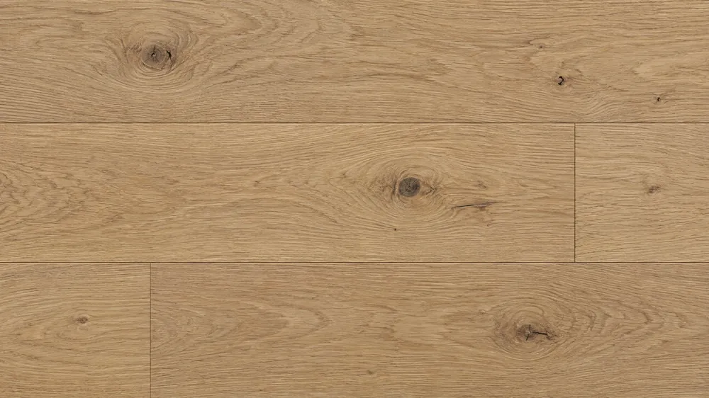 Close-up of horizontal light oak wood planks with natural grain patterns and visible knots